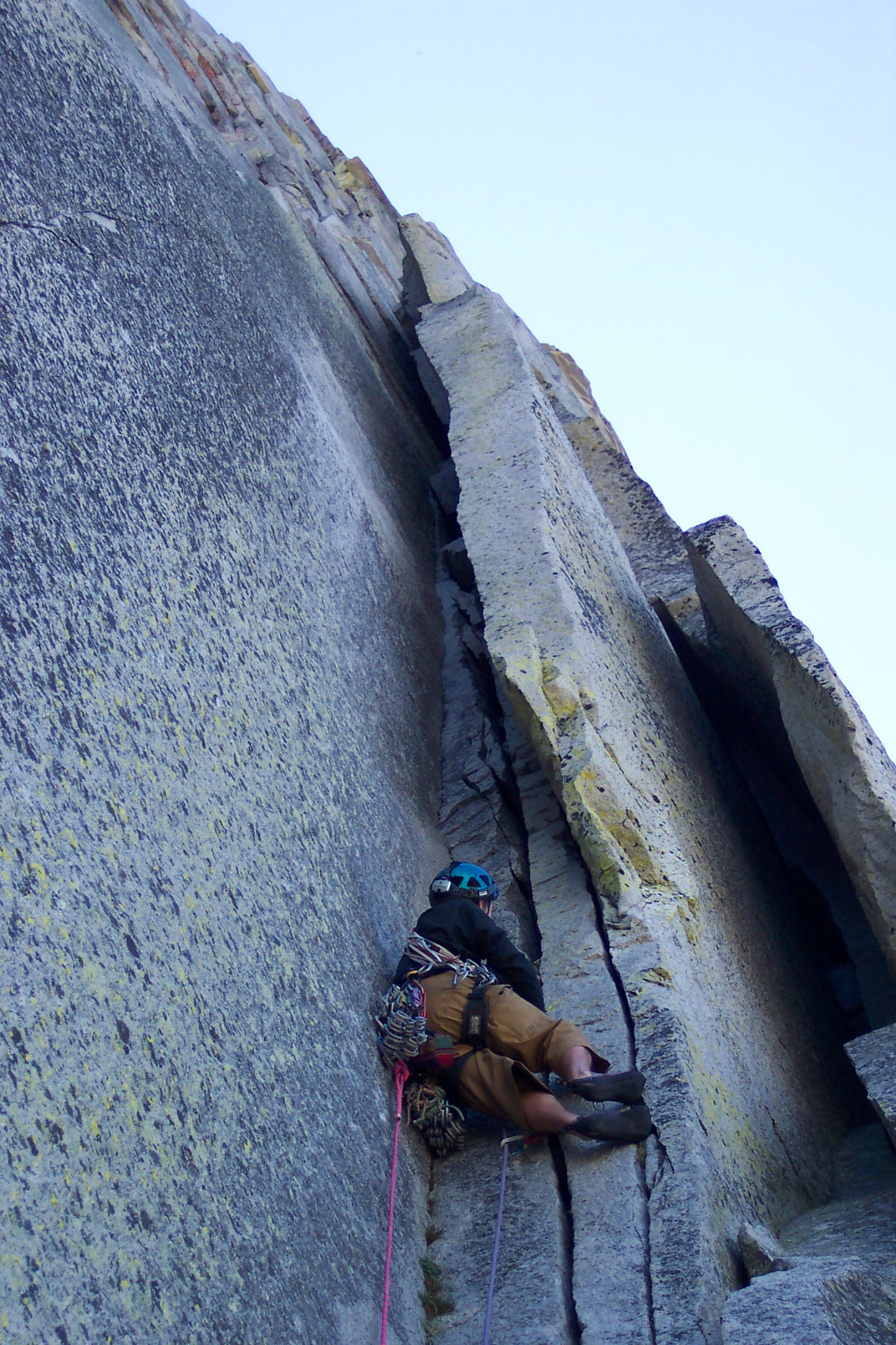 Mike getting into one of the chimneys on the Regular Route, Half Dome